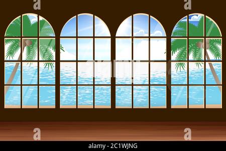 Landschaft des Strandes bei Fenstern tagsüber Stock Vektor