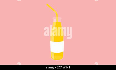 Vektor isolierte Illustration einer Orangensaftflasche mit Stroh Stock Vektor