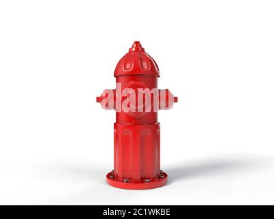 Roter Hydrant, isoliert auf weißem Hintergrund. 3D-Illustration Stockfoto