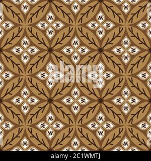 Moderne Blume Art arbeiten Motive auf Kawung Batik Design mit schlichtem Mokka Farbdesign Stock Vektor