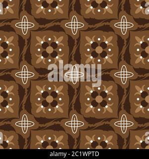 Schöne Art Work Blumenmotive auf Kawung Batik Design mit schlichtem dunklem Mokka Farbdesign Stock Vektor