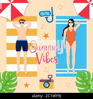 Sommerurlaub am Strand Vektor-Illustration. Sommerurlaub Vektor flaches Design Illustration. Abstrakt Sommer Hintergrund Design Vorlage. Stock Vektor