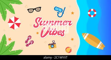 Sommerurlaub am Strand Vektor-Illustration. Sommerurlaub Vektor flaches Design Illustration. Abstrakt Sommer Hintergrund Design Vorlage. Stock Vektor