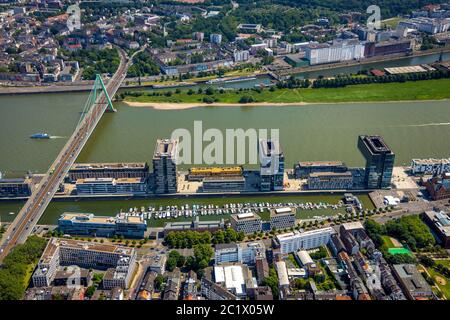 Kranhaeuser am Rhein, Brücke Severinsbrücke B55, 05.06.2019, Aerilaansicht, Deutschland, Nordrhein-Westfalen, Rheinland, Köln Stockfoto