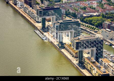 Kranhaeuser am Rhein, 05.06.2019, Aerilaansicht, Deutschland, Nordrhein-Westfalen, Rheinland, Köln Stockfoto