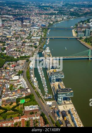 Kranhaeuser am Rhein, Brücke Severinsbrücke B55, 05.06.2019, Aerilaansicht, Deutschland, Nordrhein-Westfalen, Rheinland, Köln Stockfoto
