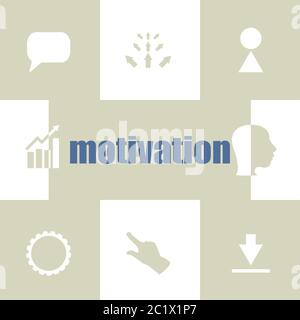 Motivation für Text. Geschäftskonzept . Infografik-Elemente. Business-Symbol-Set Stockfoto