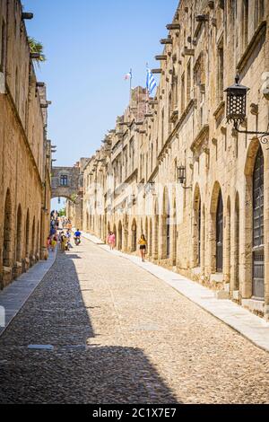 Die Ritterstraße im mittelalterlichen Rhodos, Ippoton St, Rhodos Stadt, Rhodos Insel, Dodekanes, Griechenland Stockfoto