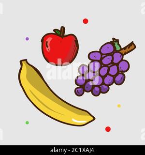 Apfel und Banane und Traube Vektor-Illustration Stock Vektor