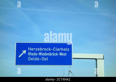 Bundesautobahn Ausfahrt Rheda, WiedenbrÃ¼ck, West, Herzebrock, Clarholz, Oelde Stockfoto