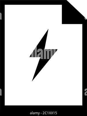 Elektronisches Flash-Dokument, Feile und Beleuchtungsschraube. Abbildung des Symbols für flache Vektorgrafik. Einfaches schwarzes Symbol auf weißem Hintergrund. Elektronische Flash-Dokumente Stock Vektor