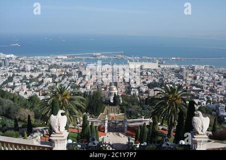 Blick über die Bahai-Gärten in Haifa. Israel Stockfoto