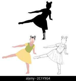 Schwarze Silhouette eines tanzenden Mädchens in Gelb Stock Vektor