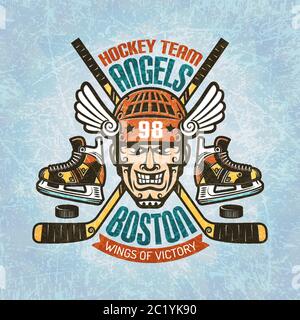 Hockey-Emblem mit Spieler Stock Vektor