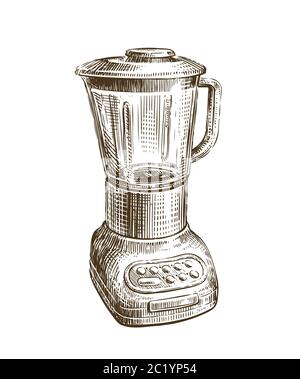 Handgezeichneter Retro-Blender. Skizze Retro Küchengeschirr Vektor Illustration Stock Vektor