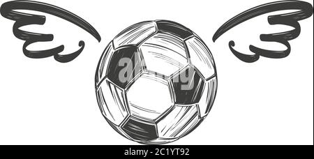 Fußball, Fußball mit Flügeln, Icon-Skizze, Cartoon handgezeichnete Vektor-Illustration Stock Vektor