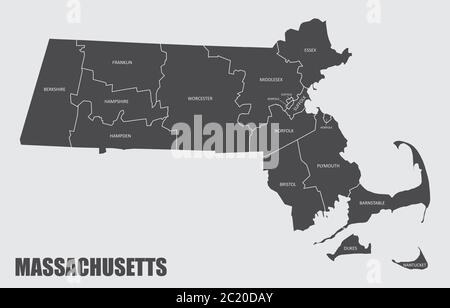 Massachusetts County Karte Stock Vektor