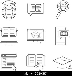Silhouette Stil Symbol Set Design, Bildung online und elearning Thema Vektor Illustration Stock Vektor