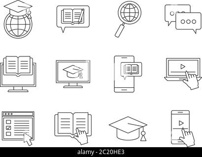 Silhouette Stil Symbol Set Design, Bildung online und elearning Thema Vektor Illustration Stock Vektor