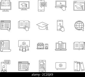 Silhouette Stil Symbol Set Design, Bildung online und elearning Thema Vektor Illustration Stock Vektor