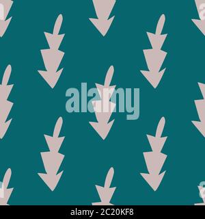 Wilde Wiese hinterlässt nahtlose Vektor-Muster Hintergrund. Botanisch-rosa, handgezeichnetes Laub vor blauem Hintergrund. Folk Country Stil einfache geometrische Design Stock Vektor