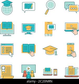 Linie und Füllung Stil Icon Set Design, Bildung Online-und elearning-Thema Vektor-Illustration Stock Vektor