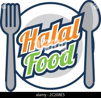 halal (zulässig) Lebensmittel-Logo für muslimische Produkte. vektor-Illustration Stock Vektor