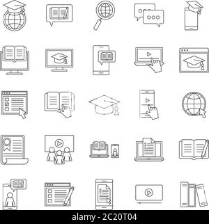 Silhouette Stil Symbol Set Design, Bildung online und elearning Thema Vektor Illustration Stock Vektor