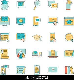 Linie und Füllung Stil Icon Set Design, Bildung Online-und elearning-Thema Vektor-Illustration Stock Vektor