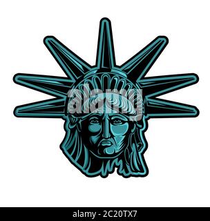 Kopf der Freiheitsstatue Farbe Vektor Illustration. Unabhängigkeitstag, Gedenktag, Symbol amerikas Stock Vektor