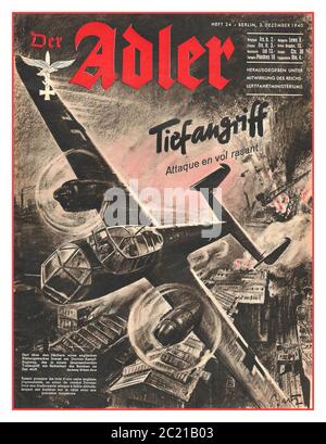 Vintage Nazi World war II Propaganda Magazine DER Adler -Nr. 24 -1940 Vintage deutsche Luftwaffe Magazin Luftwaffe WW2 WW2 mit einem Dornier deutschen Luftwaffe Dornier DO-217E Bomber, Luftwaffe Bomber Bombardierung britischer Industrieziele während des Zweiten Weltkriegs deutsche Propaganda-Magazin namens "der Adler" und in den Nazi besetzten Ländern verteilt Stockfoto