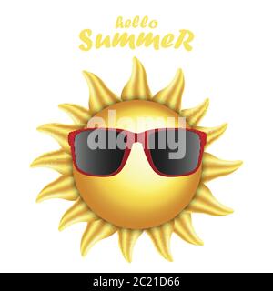 3D realistische Sonne mit Sonnenbrille, Vektor-Illustration Stock Vektor