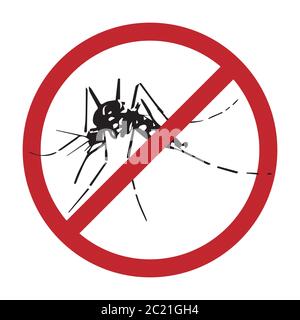 Moskitos Silhouetten mit verbotenen Zeichen isoliert auf weißem Hintergrund, Vektor-Illustration Stock Vektor