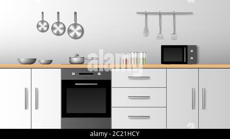 Realistische Innenausstattung moderne Küche, Vektor-Illustration Stock Vektor