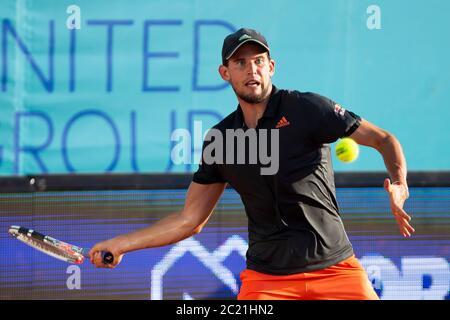 Belgrad, Serbien. Juni 2020. Dominic Thiem aus Österreich kehrt während seines Spiels gegen Grigor Dimitrov aus Bulgarien zurück. Quelle: Nikola Krstic/Alamy Live News Stockfoto