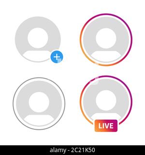Social Media Icon Avatar, Geschichten, Live-Video-Streaming, Vektor-Illustration Stock Vektor