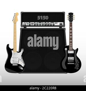 Realistische Gitarre und Verstärker, Vektor-Illustration Stock Vektor