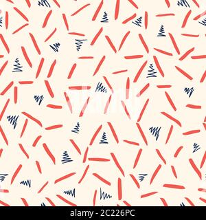 Spielerisches Blau Weiß und Rot geometrische Vektor Nahtloses Muster mit handgezeichneten Dreiecken und Streifen Stock Vektor