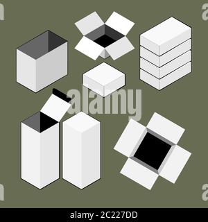 Vector Mock-up-Paket leer Box für Lieferservice oder Beauty-Produkt isoliert auf grünen Ton Stockfoto