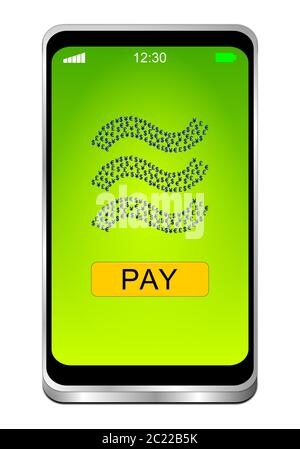 Smartphone mit waage-Symbol und Pay-Buton - 3D-Illustration Stockfoto