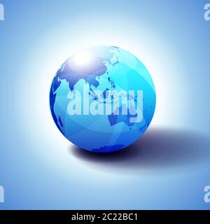 Asien und Australien, Hintergrund mit Globe Icon 3D Illustration, glänzende, glänzende Kugel mit Global Map in subtilen Blues, die ein transparentes Gefühl gibt. Stock Vektor