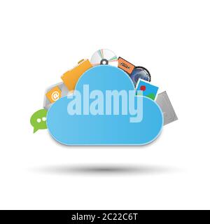 Cloud Storage System Technologie Konzept, Datensicherung Konzept, Vektor Illustration Stock Vektor
