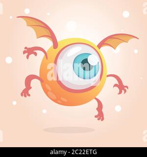 Niedliche helle Monster oder Alien mit einem Auge. Cartoon lustige Doodle fliegenden Zyklop lächelnd.Gelbe Vektor-Illustration isoliert auf weißem Hintergrund. Hallowe Stock Vektor