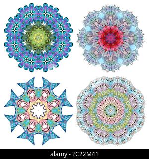 Handgezeichnetes zentangle Set aus 4 Farbmandalas zur Dekoration Stock Vektor