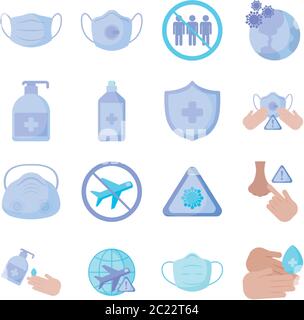 Satz von Symbolen Prävention Schutz von Coronavirus , flache Stil Symbol Vektor Illustration Design Stock Vektor