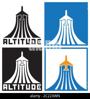 Logo zum Thema Luftfahrt, Flugzeug, Luftverkehr. Kann in einer Vielzahl von Fällen verwendet werden, sowohl als Teil des Firmenlogos, als auch in einzelnen Symbos Stock Vektor