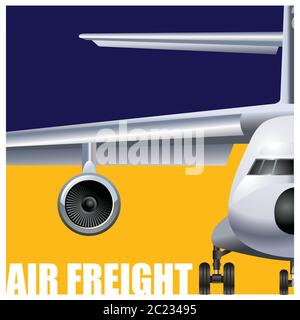 Vektor-Illustration zum Thema Fracht Lufttransport. Stilisierte große Frachtflugzeug Stock Vektor