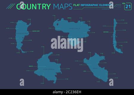 Flache Vektorkarten Sammlung mit infografik Elemente. Stockfoto