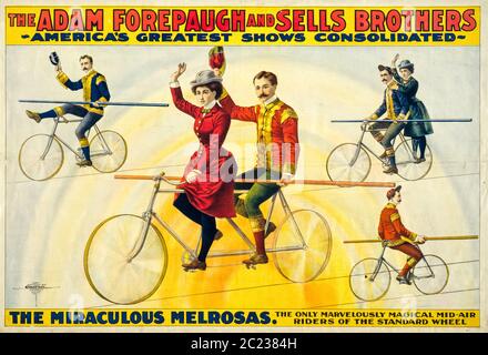 Vintage Show/Zirkusposter für den Adam Forepaugh und verkauft Brothers und die Wunderbaren Melrosos Stockfoto