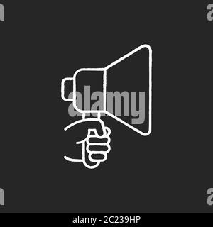 Hand mit Megaphon Kreide weißes Symbol auf schwarzem Hintergrund Stock Vektor